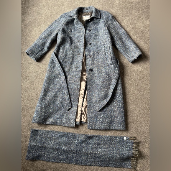 Aquascutum London Jackets & Blazers - Vintage Aquascutum London Blue-Gray Tweed Overcoat with Matching Scarf